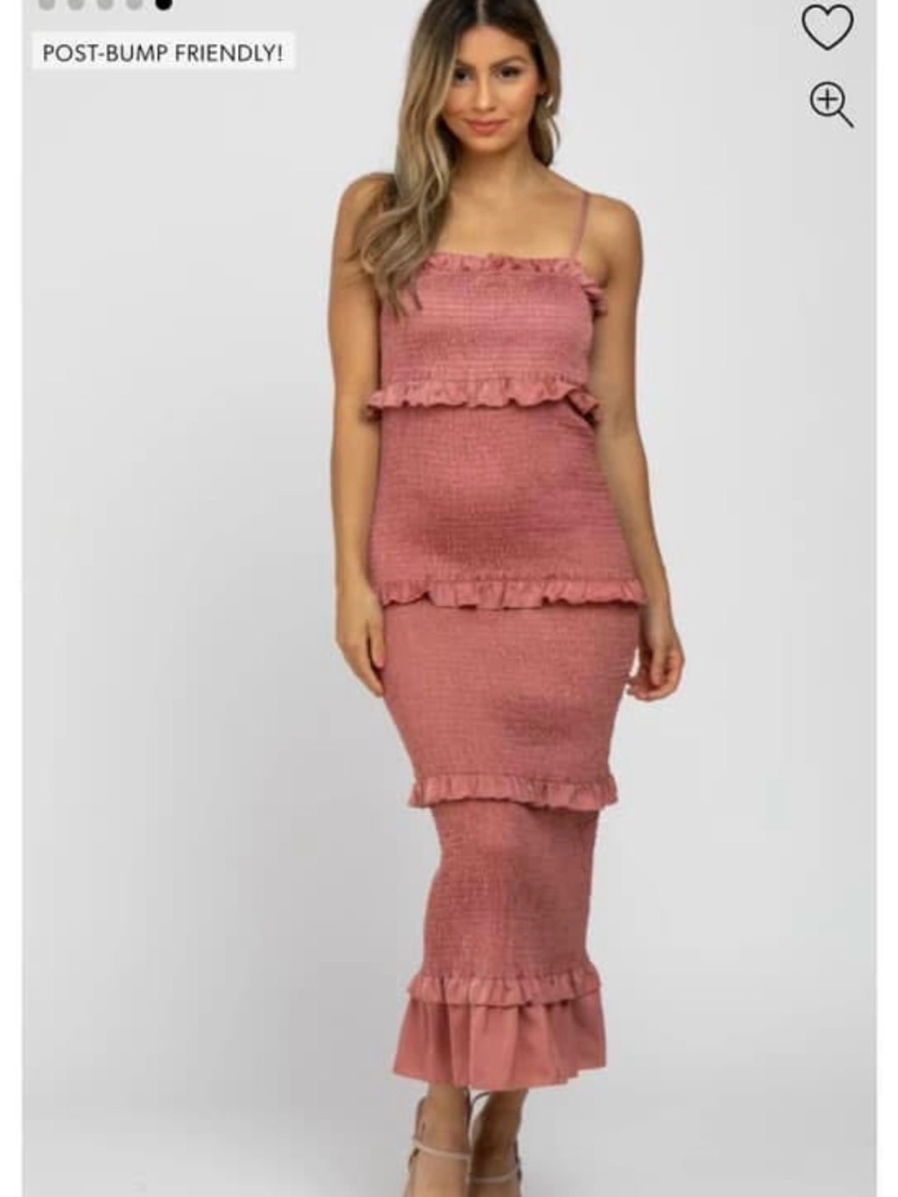 Pinkblush Rose Mauve Smocked Ruffle Midi Dress